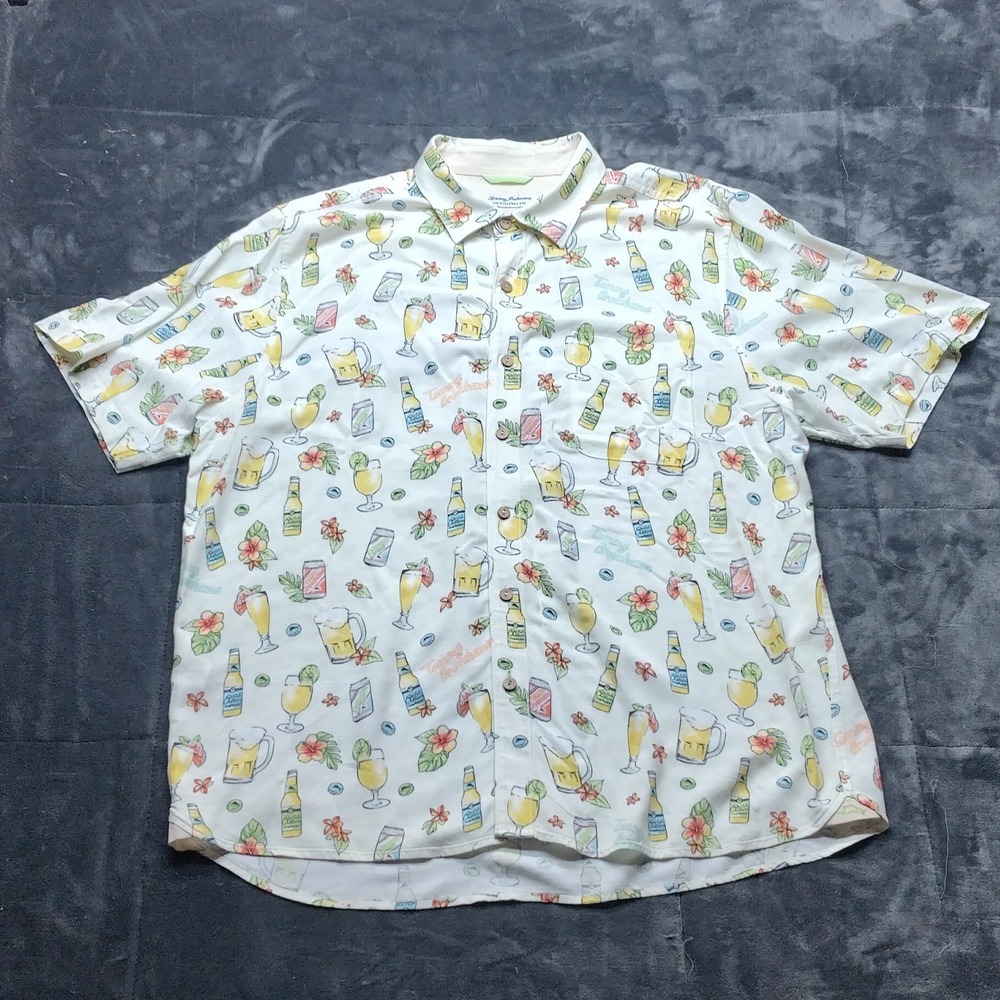 Tommy Bahama Shirt XL Hawaiian Cocktails Vacation Tropical Fun The Veracruz Cay